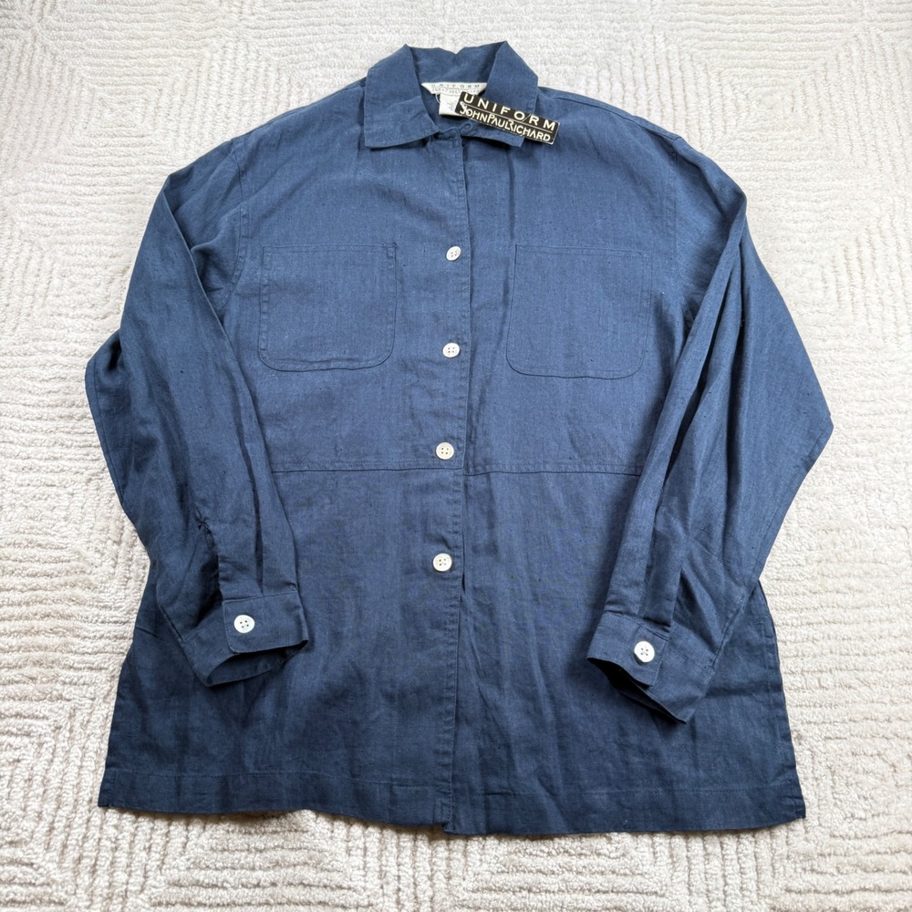 Vintage John Paul Richard Linen Shirt Women XS Blue Top Resort Beach Cruise 90's